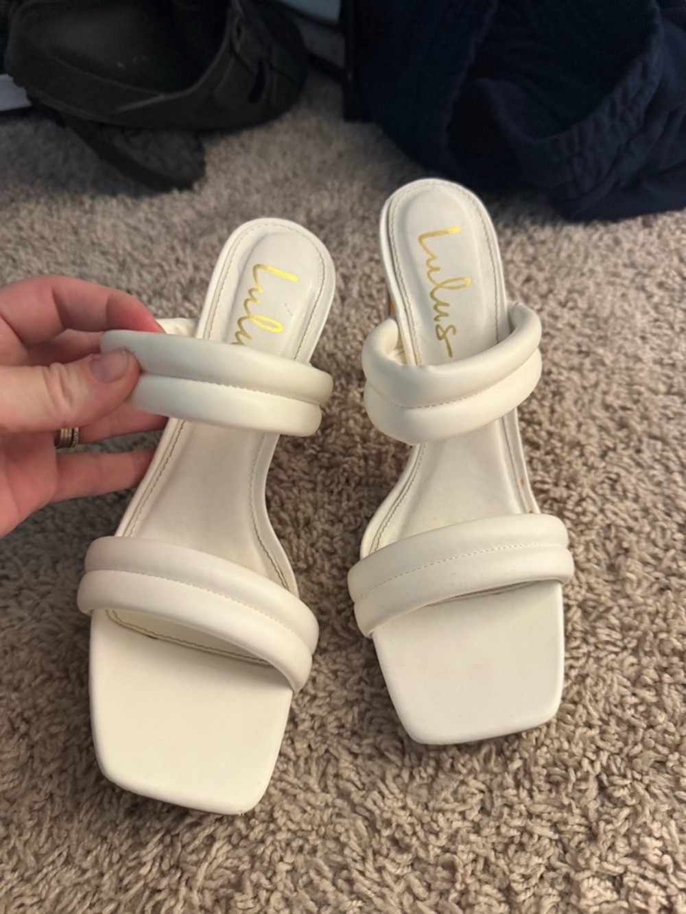 Lulu's White Padded Double-Strap Square-Toe Slide Heels 8.5
